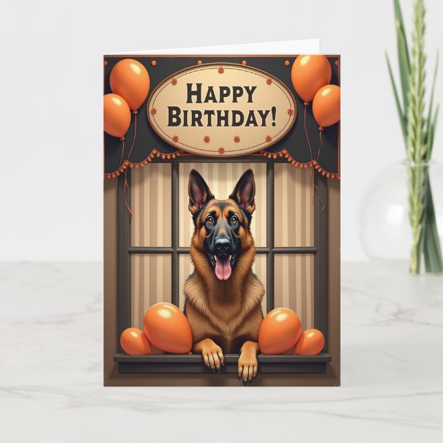 Cartão de Aniversário de Cachorro Marrom Alegre (Frente)