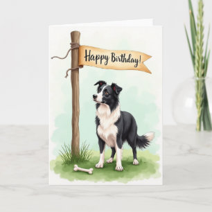 Cartão de Aniversário de Cachorro Preto e Branco