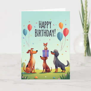Cartão de Aniversário de Cachorros Alegres