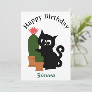 Cartão de Aniversário de Cacto com Texto Personali