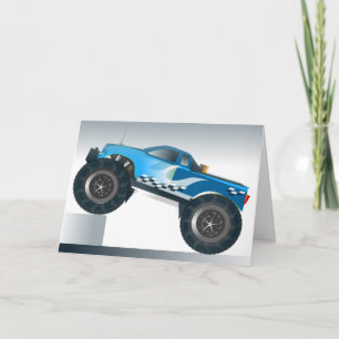 Cartão de Aniversário de Caminhão de Monstro Azul