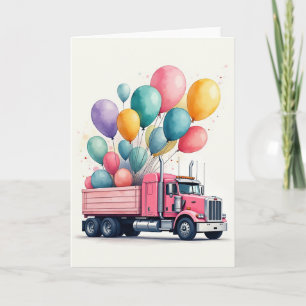 Cartão de Aniversário de Caminhão Rosa