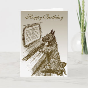 Cartão de Aniversário de Cão Piano 2