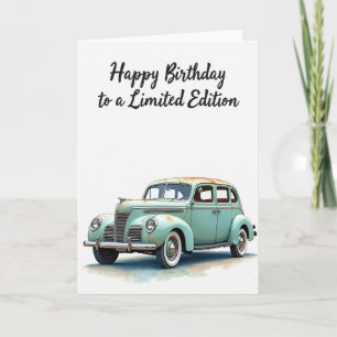 Cartão de Aniversário de Carro Aqua Vintage