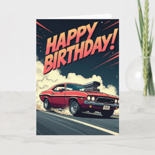 Cartão de Aniversário de Carro Musculoso Carmesim