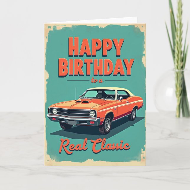 Cartão de Aniversário de Carro Retro (Frente)