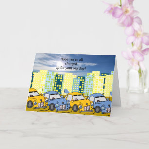 Cartão de Aniversário de Carros Elétricos Carregan