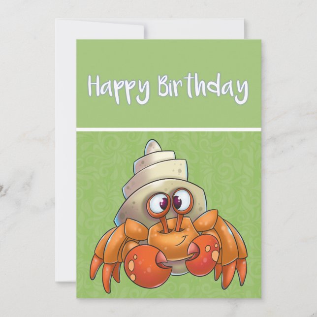Cartão de Aniversário de Cartum Hermit Crab (Frente)
