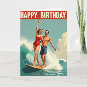 Cartão de Aniversário de Casal Surfista
