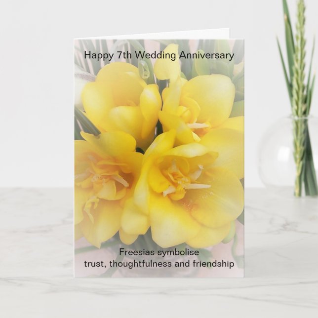 Cartão de Aniversário de Casamento de 7 de Freesia (Frente)