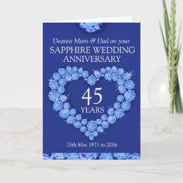 Cartão de aniversário de casamento de safira para 