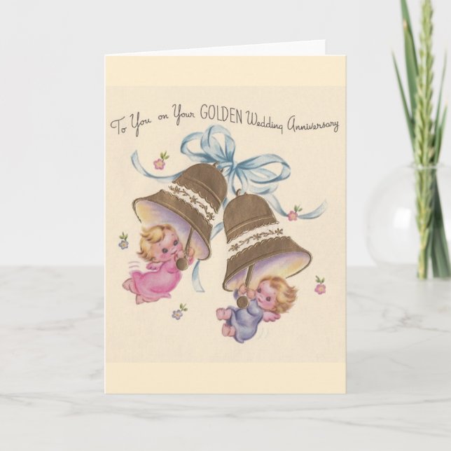 Cartão de Aniversário de Casamento Dourado Vintage (Frente)