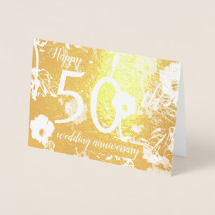 Cartão de Aniversário de Casamento Gold Foil Flora