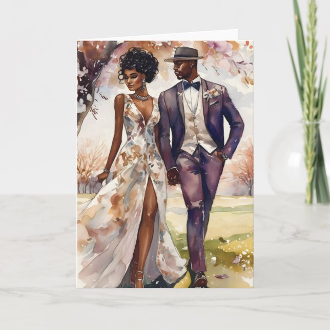 Cartão de aniversário de casamento para casal negr (Frente)