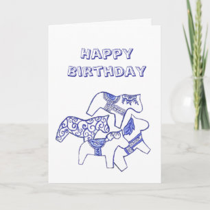 Cartão de Aniversário de Cavalo Azul e Branco