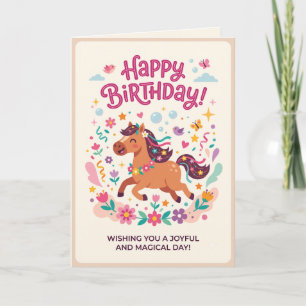 Cartão de aniversário de cavalo fofo para meninas 