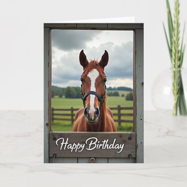 Cartão de Aniversário de Cavalo Rústico (Frente)