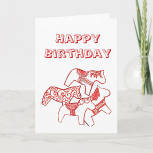 Cartão de Aniversário de Cavalo Vermelho e Branco