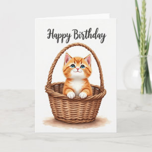 Cartão de Aniversário de Cesta de Gatinho Fofo