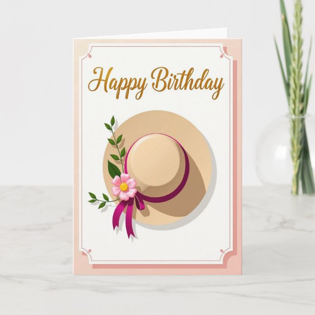 Cartão de Aniversário de Chapéu e Floral (Frente)