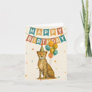 Cartão de aniversário de Cheetah - Design de festa