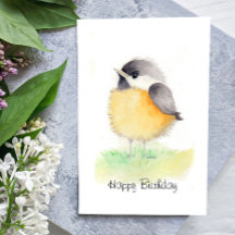 Cartão de Aniversário de Chickadee Watercolor