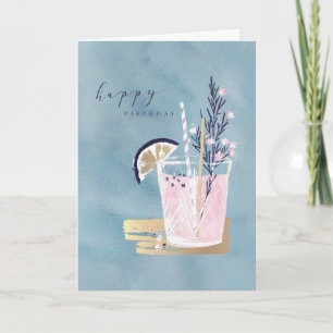 Cartão de Aniversário de Cocktail em Aquarela Fofa