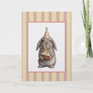 Cartão de Aniversário de Coelhinho Fofo com Bolo d