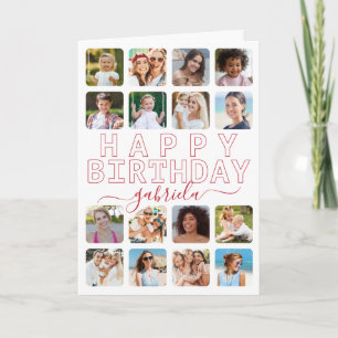Cartão de Aniversário de Colagem de Fotos – Vermel