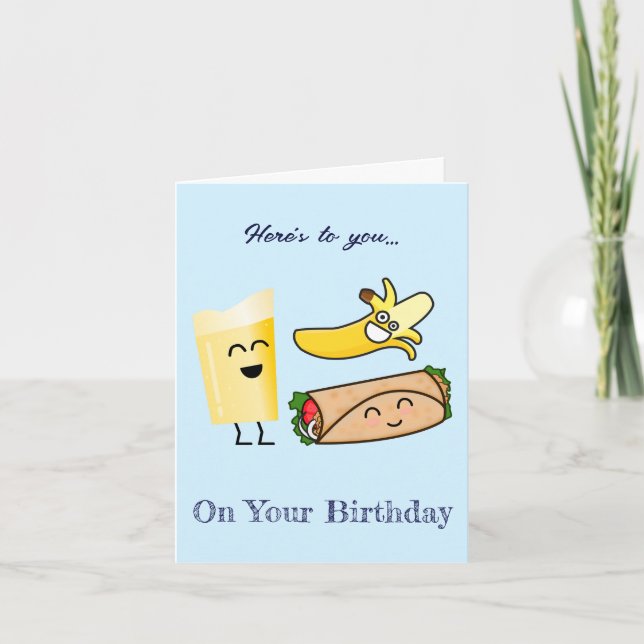 Cartão de Aniversário de Comida Fofa e Feliz (Frente)