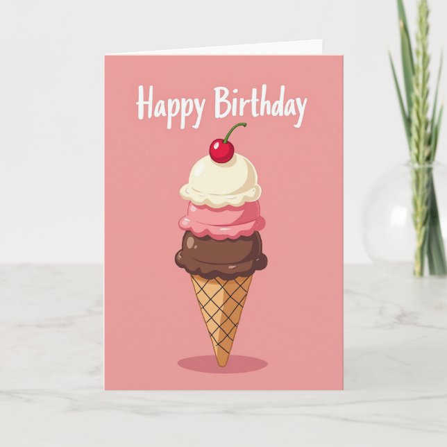 Cartão de Aniversário de Cone Doce (Frente)