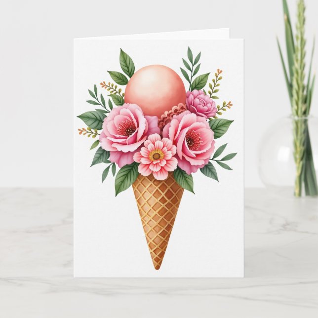 Cartão de Aniversário de Cone Floral (Frente)
