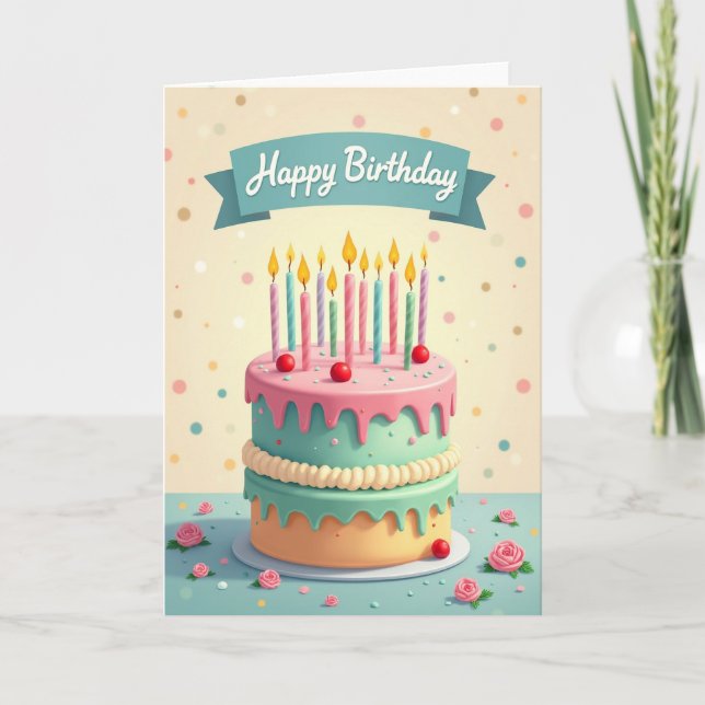 Cartão de Aniversário de Confeitaria Pastel (Frente)