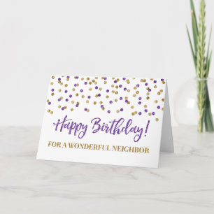 Cartão de Aniversário de Confetti Dourado Roxo
