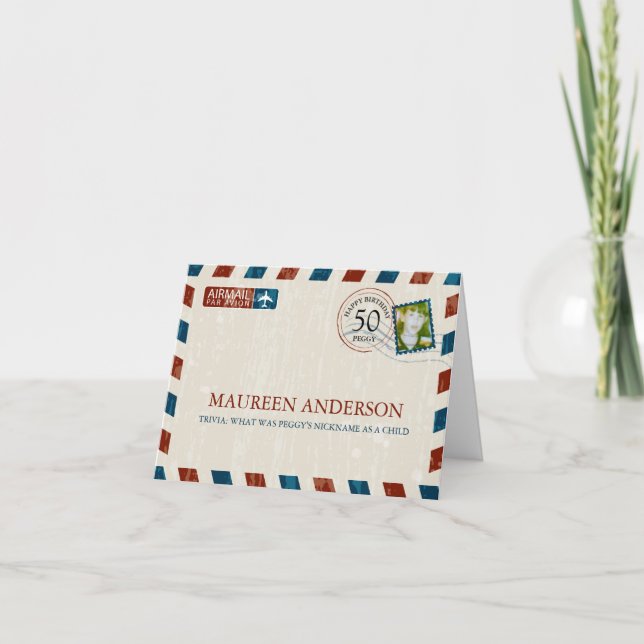 Cartão de aniversário de correio aéreo retrô (Frente)