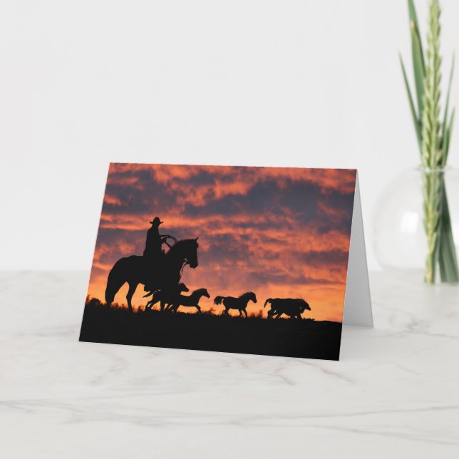 Cartão de Aniversário de Cowboy de Longe (Frente)