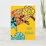 Cartão de aniversário de criança amarelo da tinta<br><div class="desc">Aperfeiçoe para o aniversário de um miúdo com design original da ilustração do watercolour e da tinta pelo artista Sacha Grossel do camaleão amarelo, marrom e azul contra o fundo do amarelo da mostarda. Este réptil subtil e especial é bonito e brilhante. Para amantes do lagarto e do réptil em...</div>