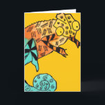 Cartão de aniversário de criança amarelo da tinta<br><div class="desc">Aperfeiçoe para o aniversário de um miúdo com design original da ilustração do watercolour e da tinta pelo artista Sacha Grossel do camaleão amarelo, marrom e azul contra o fundo do amarelo da mostarda. Este réptil subtil e especial é bonito e brilhante. Para amantes do lagarto e do réptil em...</div>