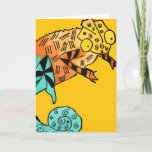 Cartão de aniversário de criança amarelo da tinta<br><div class="desc">Aperfeiçoe para o aniversário de um miúdo com design original da ilustração do watercolour e da tinta pelo artista Sacha Grossel do camaleão amarelo, marrom e azul contra o fundo do amarelo da mostarda. Este réptil subtil e especial é bonito e brilhante. Para amantes do lagarto e do réptil em...</div>