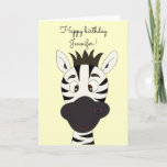 Cartão de aniversário de criança engraçado do<br><div class="desc">Esta zebra bonito engraçada fará todos sorrir! Olha adorável com seus sorriso grande e olhos marrons amigáveis.
O fundo é amarelo.
Personalize este cartão de aniversário para um cartão pessoal agradável.</div>