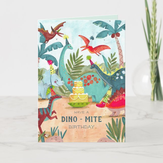 Cartão de aniversário de crianças dinossauro (Frente)