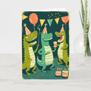 Cartão de aniversário de crocodilos fofos