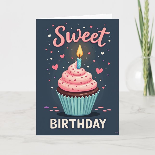 Cartão de Aniversário de Cupcake (Frente)