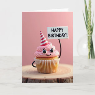 Cartão de Aniversário de Cupcake Alegre