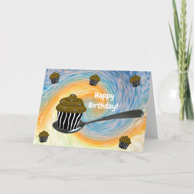 Cartão de Aniversário de Cupcake Colher de Prata (Frente)