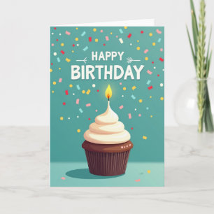 Cartão de Aniversário de Cupcake com Cobertura