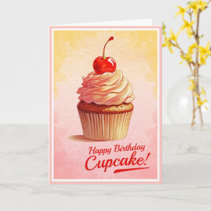 Cartão de Aniversário de Cupcake de Cereja em Esti
