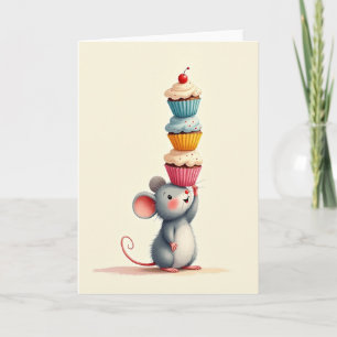 Cartão de Aniversário de Cupcake do Rato Alegre