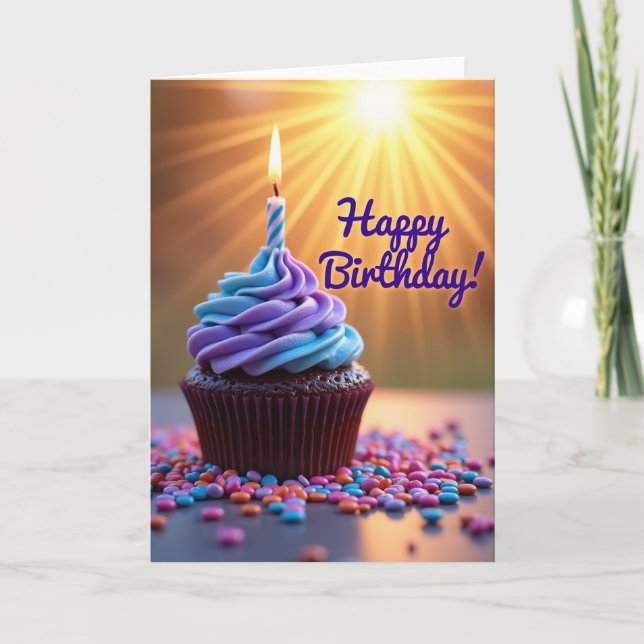 Cartão de Aniversário de Cupcake Radiante (Frente)
