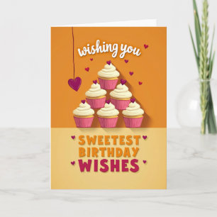 Cartão de Aniversário de Cupcake Rosa